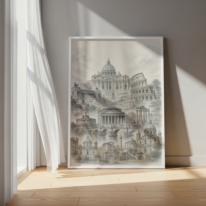 Rome Italy Travel Wall Art - Landmarks (Unframed)