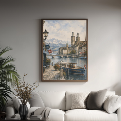 Zurich Switzerland Travel Wall Art - Vintage (Digital Download)