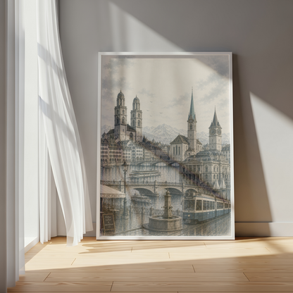 Zurich Switzerland Travel Wall Art - Landmarks (Unframed)
