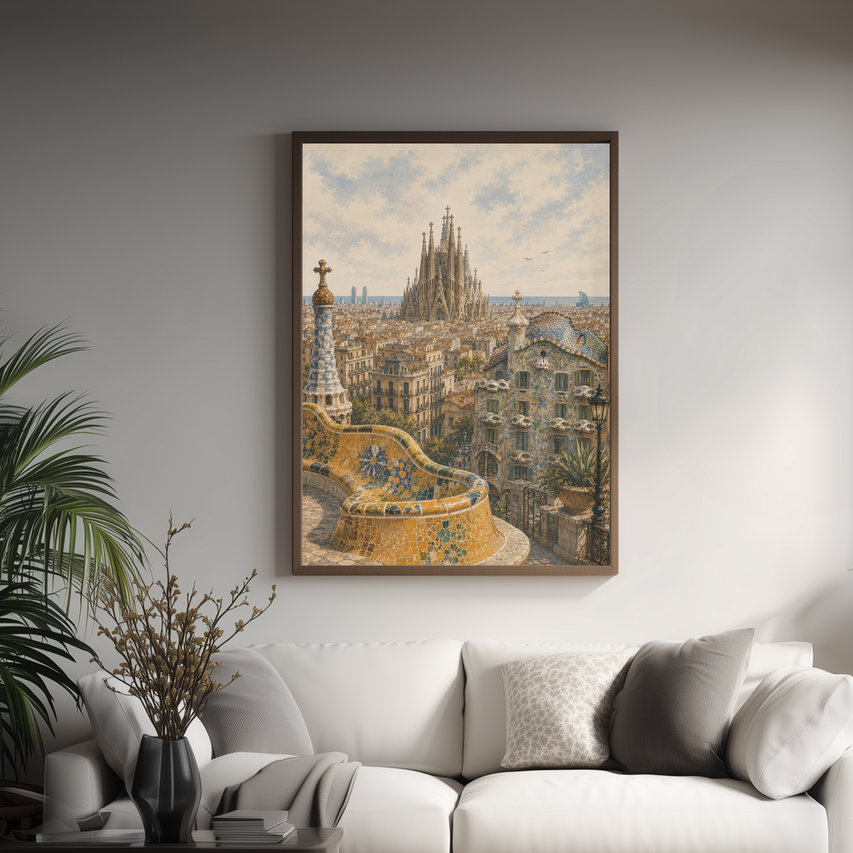 Barcelona Spain Travel Wall Art - Vintage (Unframed)