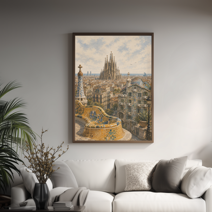 Barcelona Spain Travel Wall Art - Vintage (Unframed)