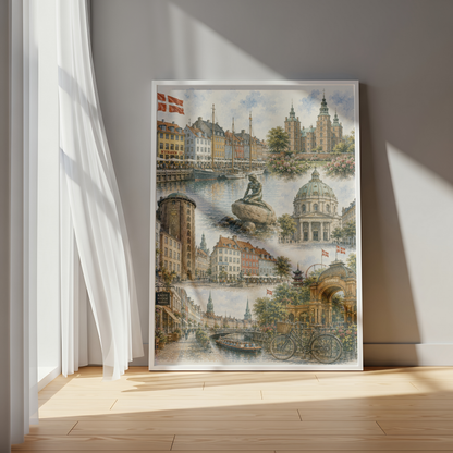 Copenhagen Denmark Travel Wall Art - Landmarks Collage (Unframed)