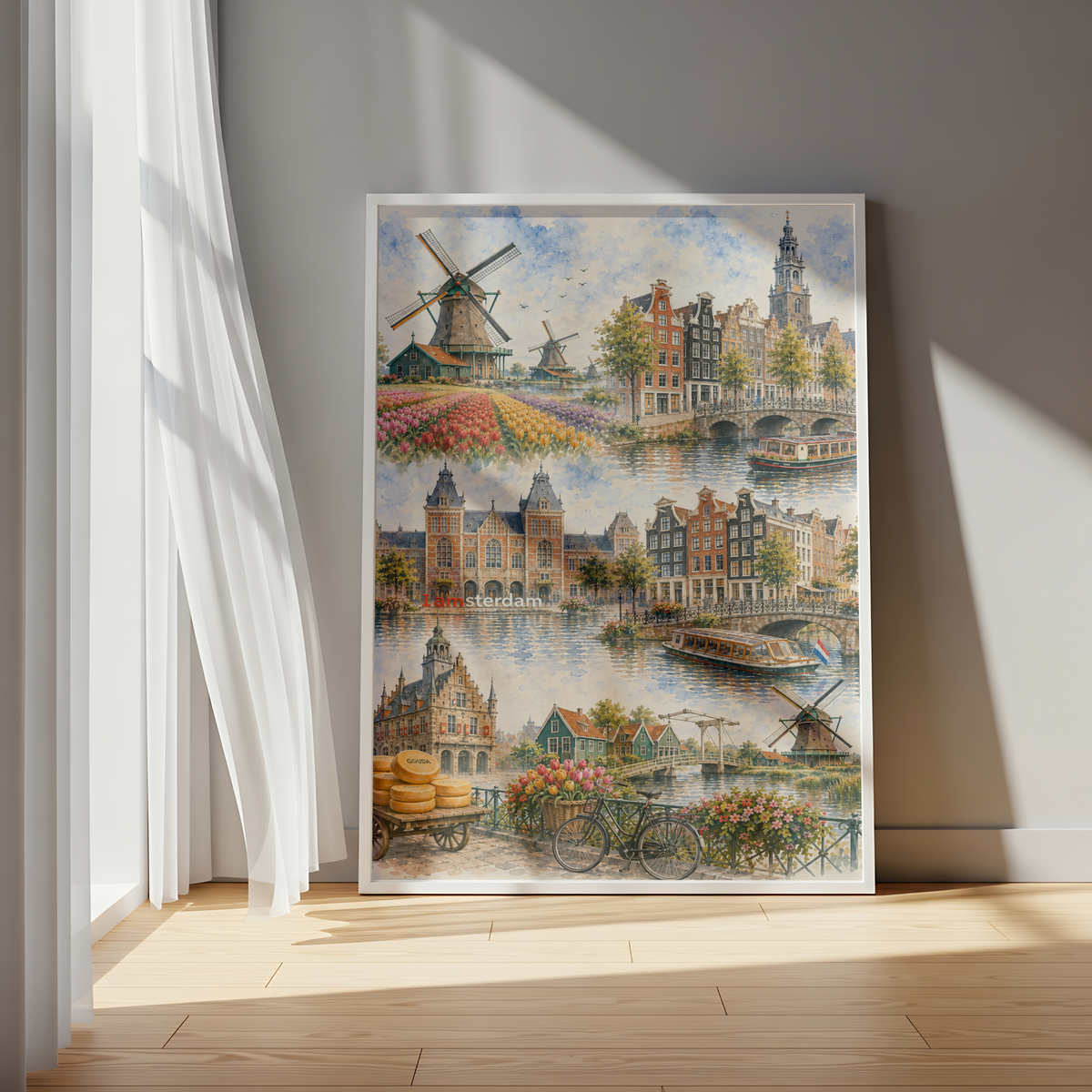 Amsterdam Netherlands Travel Wall Art - Landmark Collage (Unframed)