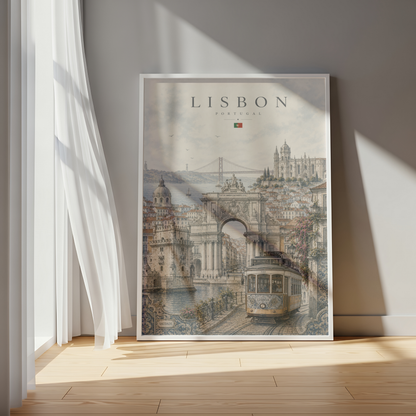 Lisbon Portugal Travel Wall Art - Landmarks with Typography (Digital Download)