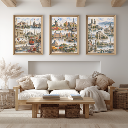 Amsterdam Netherlands Travel Wall Art - Landmark Collage (Unframed)