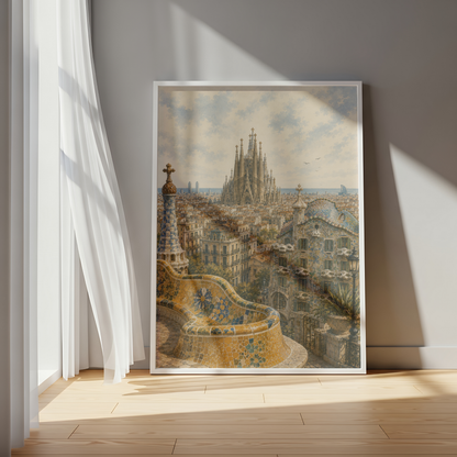 Barcelona Spain Travel Wall Art - Vintage (Unframed)