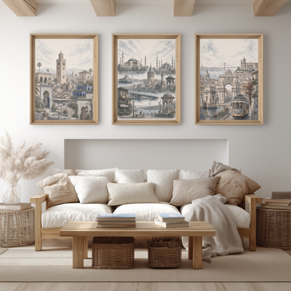 Lisbon Portugal Travel Wall Art - Landmarks (Unframed)
