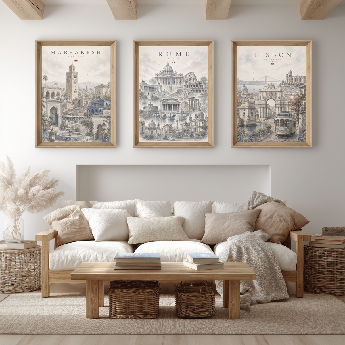 Rome Italy Travel Wall Art - Landmarks with Typography (Unframed)