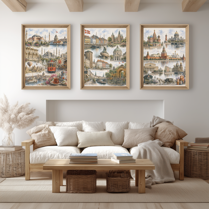 Copenhagen Denmark Travel Wall Art - Landmarks Collage (Unframed)