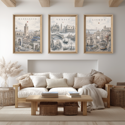 Venice Italy Travel Wall Art - Landmarks with Typography (Unframed)