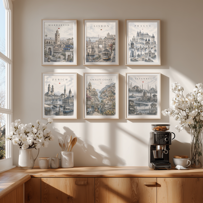 Prague Czech Republic Travel Wall Art - Landmarks with Typography (Unframed)