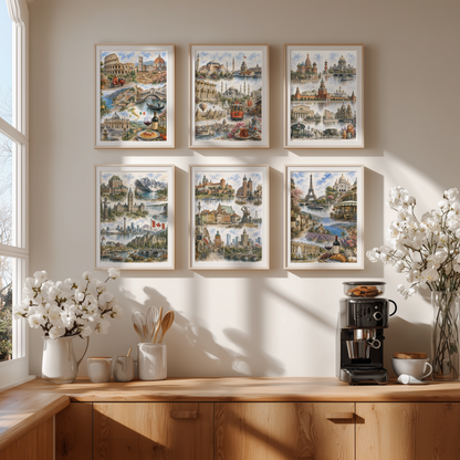 Paris France Travel Wall Art - Landmarks Collage (Unframed)