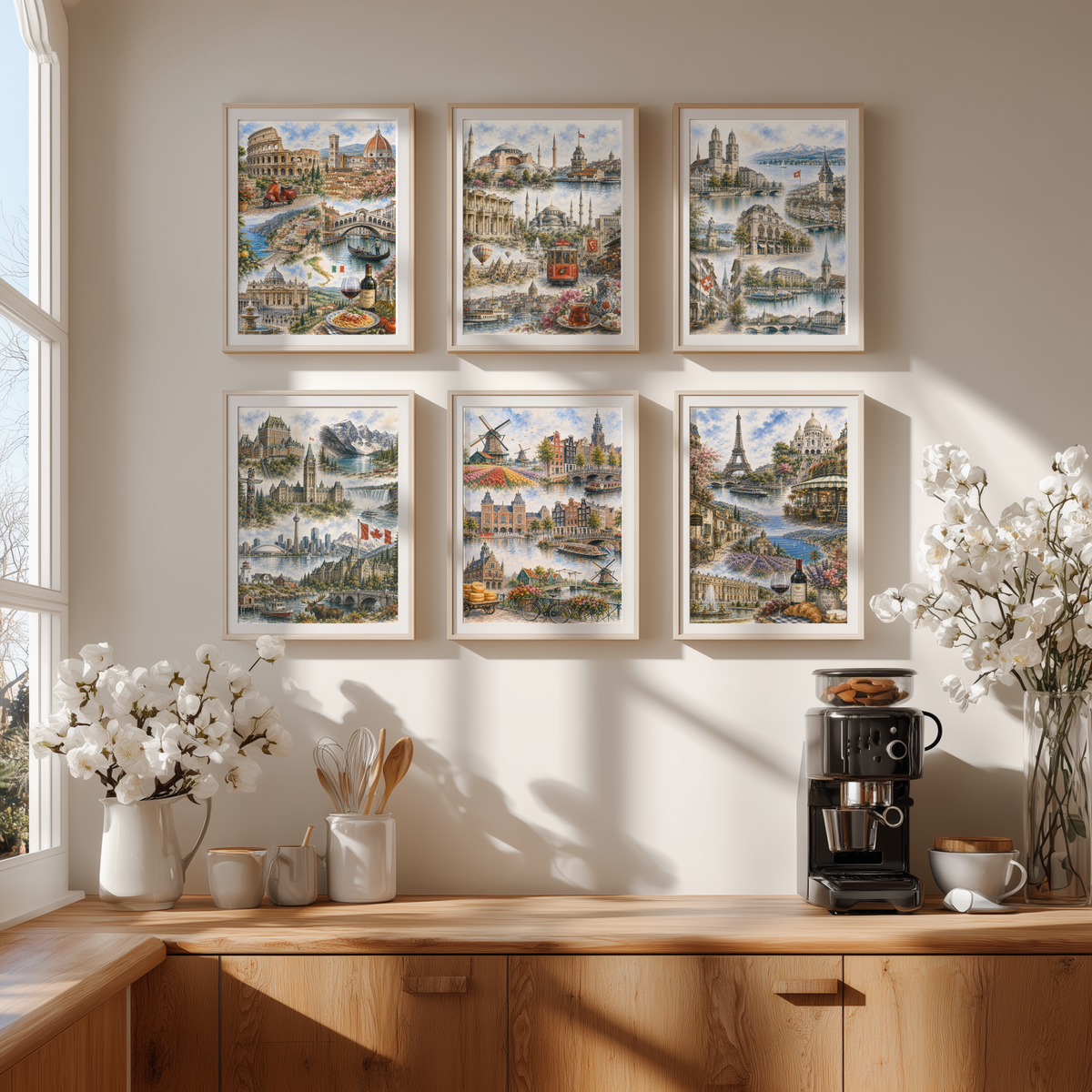 Amsterdam Netherlands Travel Wall Art - Landmark Collage (Unframed)