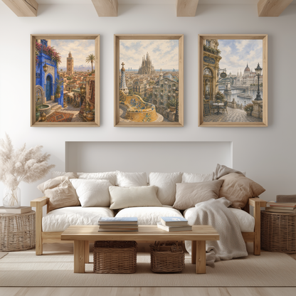 Barcelona Spain Travel Wall Art - Vintage (Unframed)