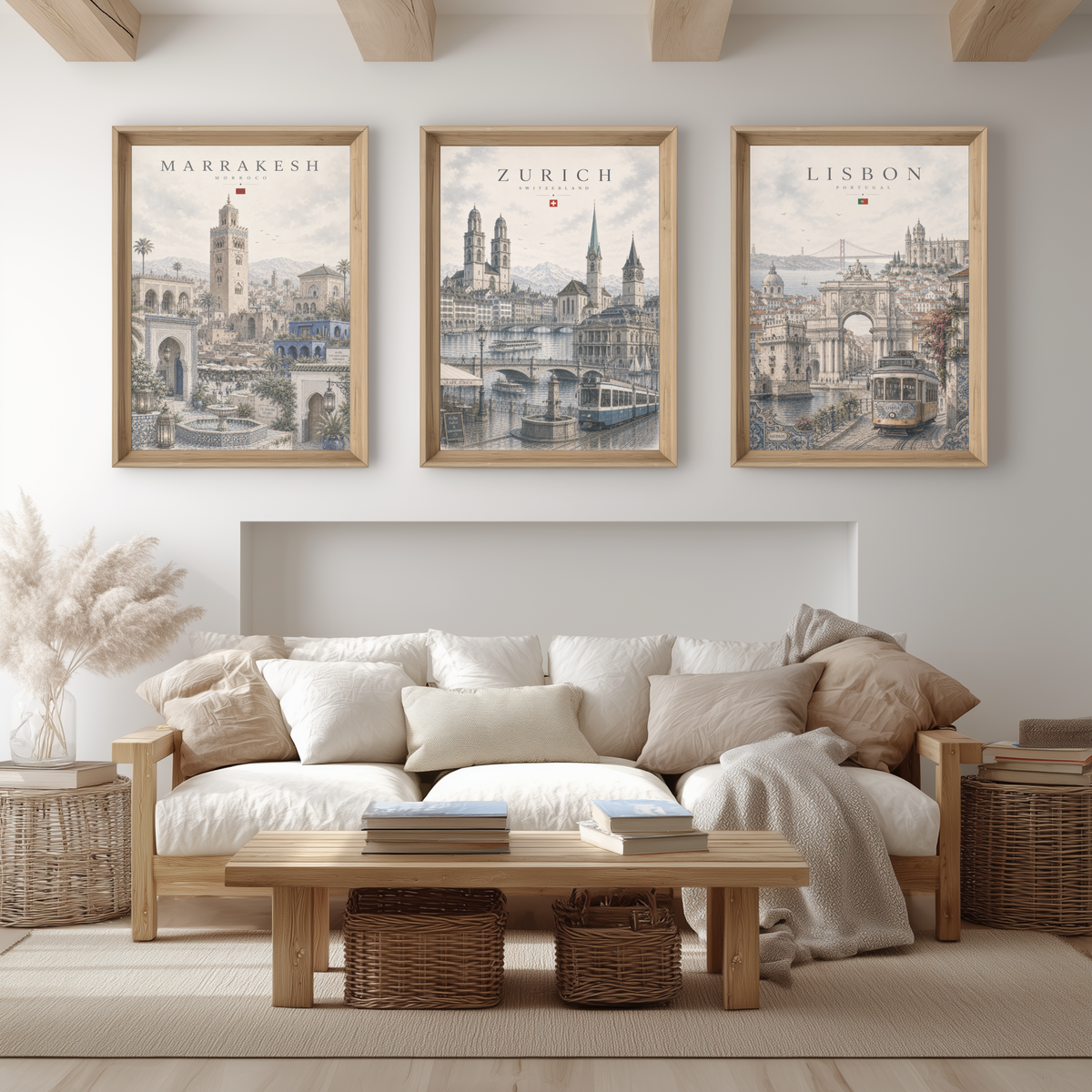 Zurich Switzerland Travel Wall Art - Landmarks with Typography (Unframed)