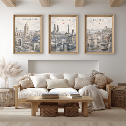 Zurich Switzerland Travel Wall Art - Landmarks with Typography (Digital Download)