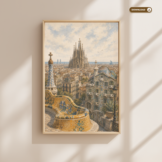 Barcelona Spain Travel Wall Art - Vintage (Digital Download)