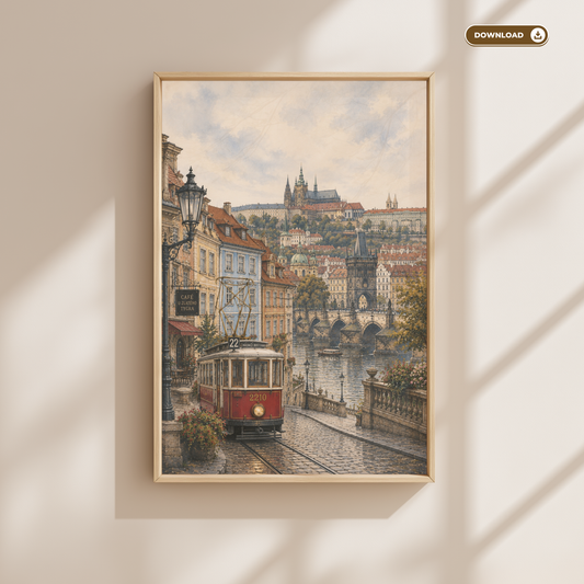 Prague Czech Republic Travel Wall Art - Vintage (Digital Download)