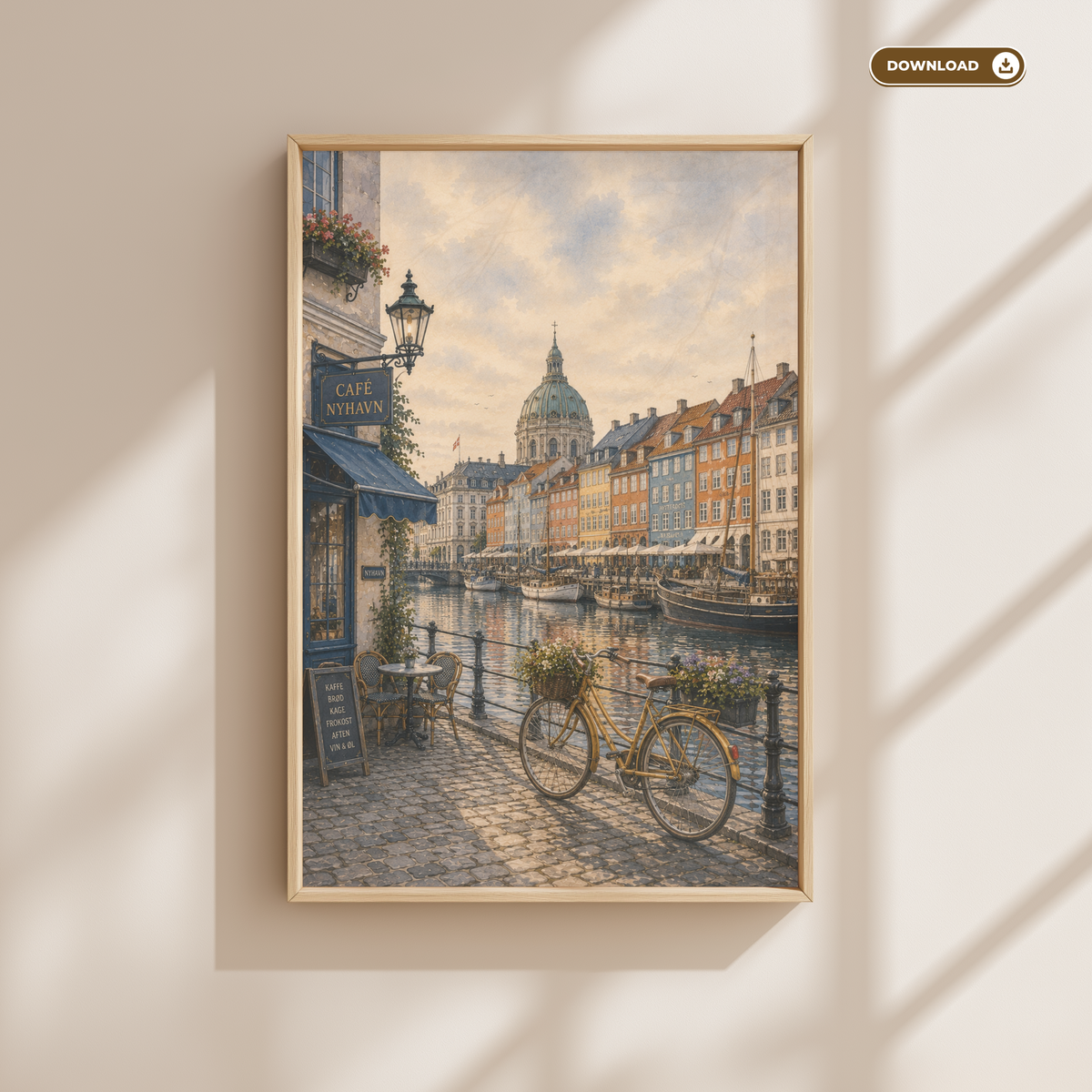 Copenhagen Denmark Travel Wall Art - Vintage (Digital Download)