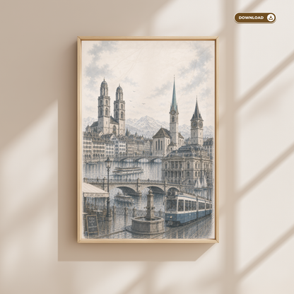 Zurich Switzerland Travel Wall Art - Landmarks (Digital Download)