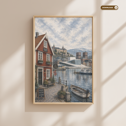 Oslo Norway Travel Wall Art - Vintage (Digital Download)