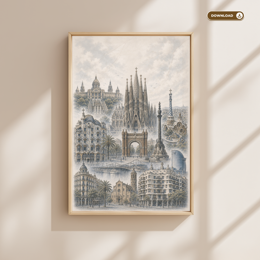 Barcelona Spain Travel Wall Art - Landmarks (Digital Download)