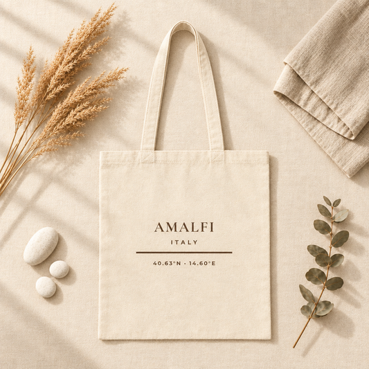 Amalfi Italy Tote Bag - Minimalist Typography