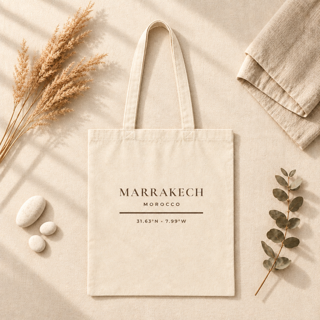 Marrakech Morocco Tote Bag - Minimalist Typography